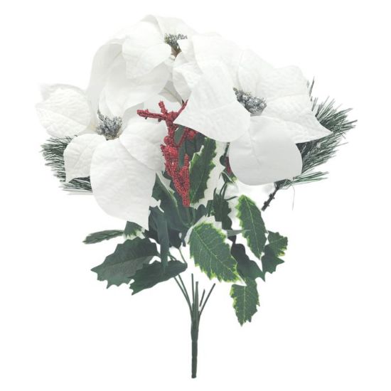 Picture of 43cm MIXED POINSETTIA & BERRY BUSH WHITE/RED