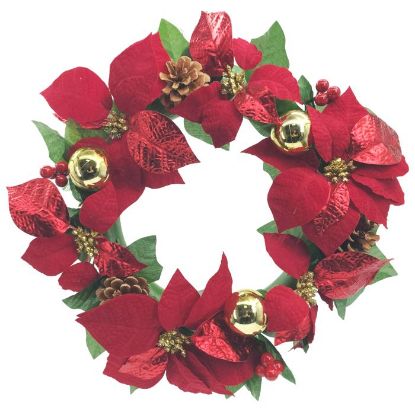 Picture of 18" (46cm) POINSETTIA & CONE WREATH RED