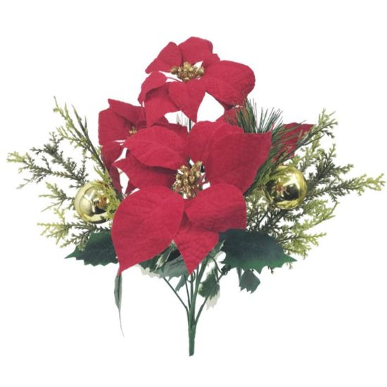 Picture of 41cm MIXED POINSETTIA & BAUBLE BUSH RED/GOLD