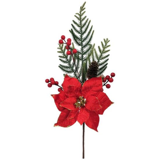 Picture of 45cm POINSETTIA AND BERRY PICK RED