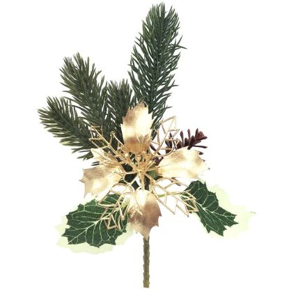 Picture of 23cm SPRUCE & POINSETTIA PICK GOLD X 12pcs