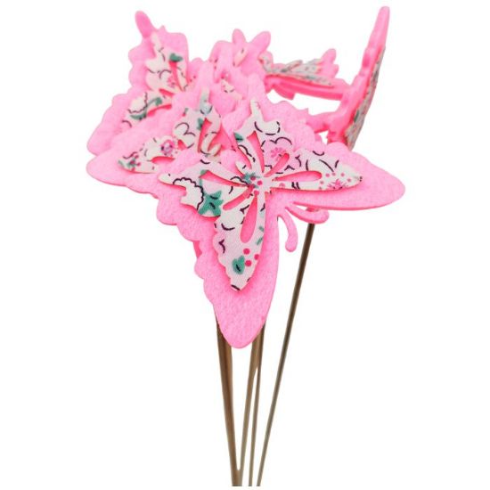 Picture of 7.5cm FELT BUTTERFLY WITH SPRING ON 50cm STICK BRIGHT PINK X 6pcs