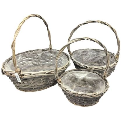 Picture of SET OF 3 ROUND WOODCHIP PLANTING BASKETS (PLASTIC LINED) GREY WASHED