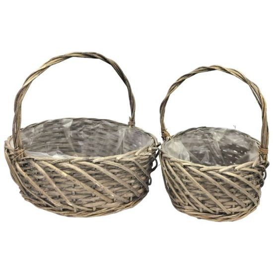 Picture of SET OF 2 OVAL HALF WILLOW PLANTING BASKETS (PLASTIC LINED) GREY WASHED