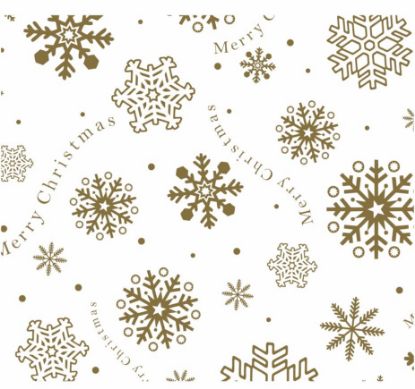 Picture of CELLOPHANE ROLL 80cm X 100met MERRY CHRISTMAS SNOWFLAKES METALIC GOLD