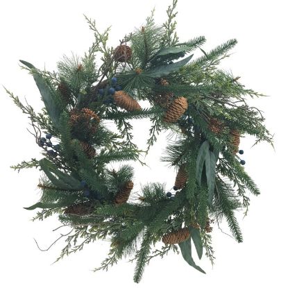 Picture of 60cm CHRISTMAS WREATH WITH SPRUCE BERRIES & CONES NATURAL