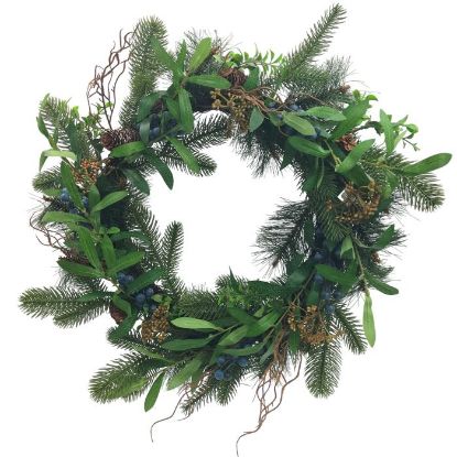 Picture of 60cm CHRISTMAS WREATH WITH SPRUCE PINE BERRIES & CONES NATURAL