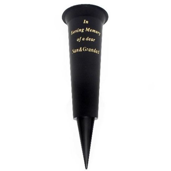 Picture of GRAVE VASE SPIKE BLACK IN LOVING MEMORY OF A DEAR NAN & GRANDAD