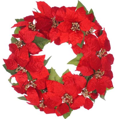 Picture of 45cm VELVET TOUCH POINSETTIA WREATH RED