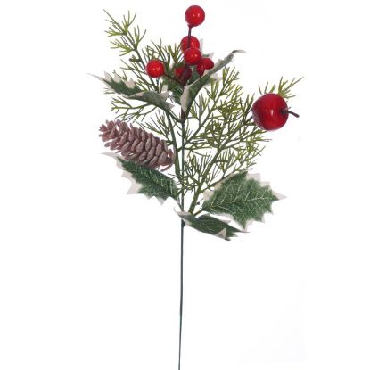 Picture of 34cm BERRY HOLLY & CONE PICK GREEN/RED X 72pcs