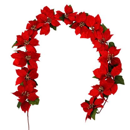 Picture of 175cm VELVET TOUCH POINSETTIA GARLAND RED