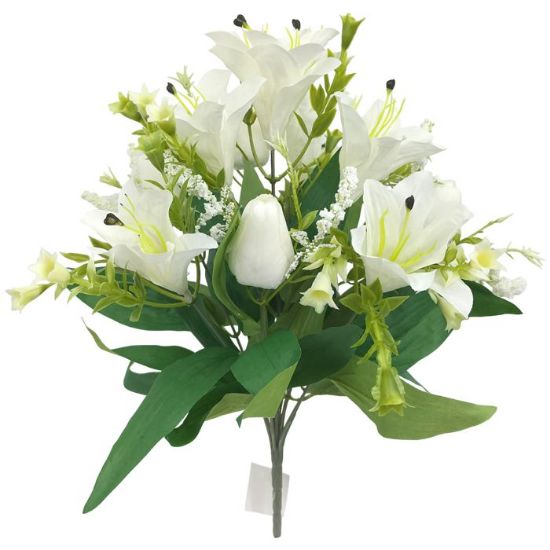 Picture of 39cm LILY & TULIP BUSH WITH FOLIAGE IVORY