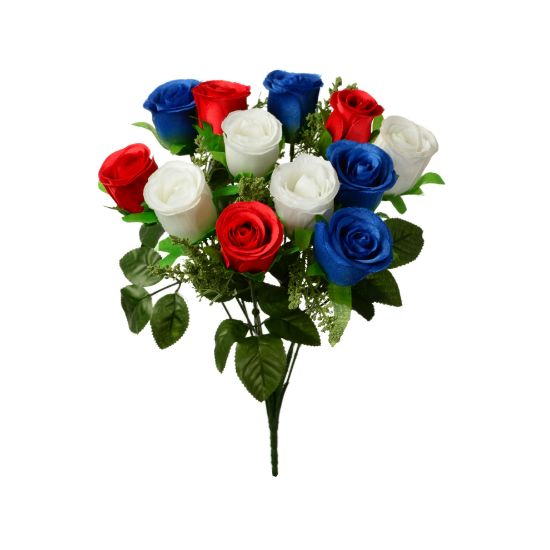 Picture of 34cm ROSEBUD BUSH (12 HEADS) RED/WHITE/BLUE