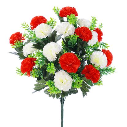 Picture of 50cm SPIKY MUM BUSH WITH FOLIAGE IVORY/RED