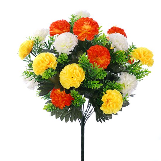 Picture of 50cm SPIKY MUM BUSH WITH FOLIAGE IVORY/YELLOW/ORANGE