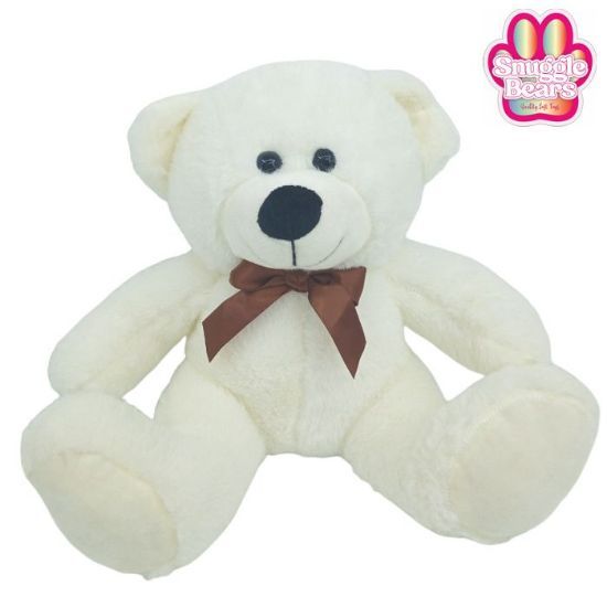 Picture of 61cm (24 INCH) SNUGGLE BEARS SITTING BEAR WITH RIBBON BOW IVORY