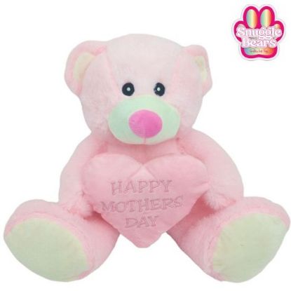 Picture of 20cm (8 INCH) SNUGGLE BEARS SITTING BEAR WITH HAPPY MOTHERS DAY HEART PINK