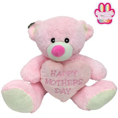 Picture of 38cm (15 INCH) SNUGGLE BEARS SITTING BEAR WITH HAPPY MOTHERS DAY HEART PINK