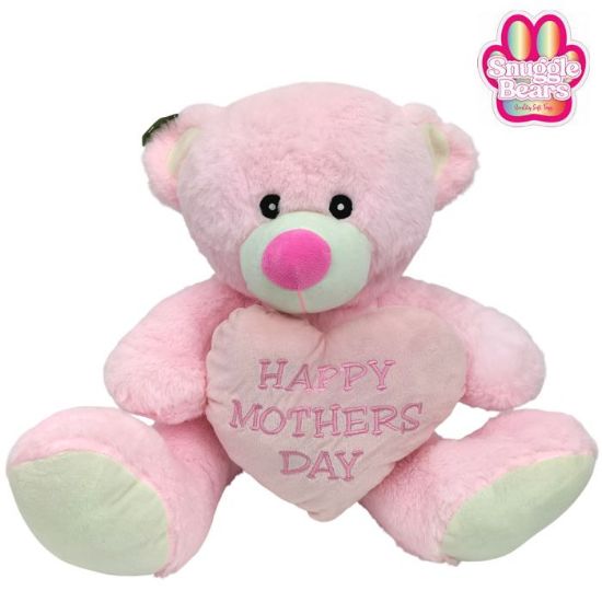 Picture of 38cm (15 INCH) SNUGGLE BEARS SITTING BEAR WITH HAPPY MOTHERS DAY HEART PINK