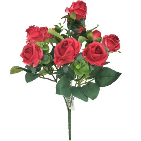 Picture of 32cm MINI ROSE BUSH (10 HEADS) WITH EUCALYPTUS RED