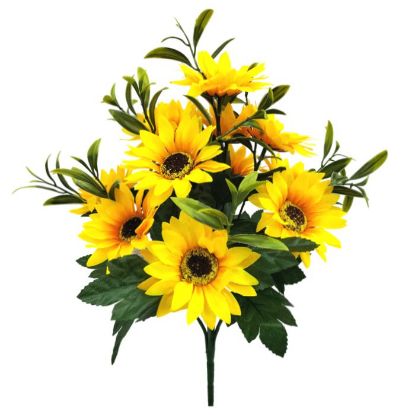 Picture of 38cm SUNFLOWER BUSH (12 HEADS) WITH FOLIAGE YELLOW