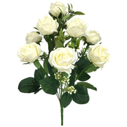 Picture of 38cm ROSE BUSH WITH BERRIES (9 HEADS) IVORY