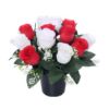 Picture of CEMETERY POT WITH ROSEBUDS AND GYP (12 HEADS) RED/IVORY