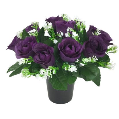 Picture of CEMETERY POT WITH ROSEBUDS AND GYP (12 HEADS) PURPLE