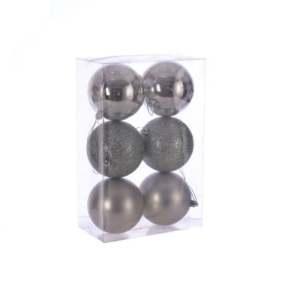 Picture of 10cm CHRISTMAS BAUBLES ASSORTED SILVER X 6pcs