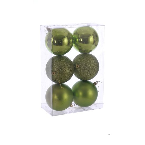 Picture of 10cm CHRISTMAS BAUBLES ASSORTED OLIVE GREEN X 6pcs