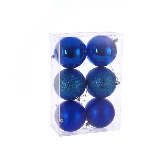 Picture of 10cm CHRISTMAS BAUBLES ASSORTED ROYAL BLUE X 6pcs