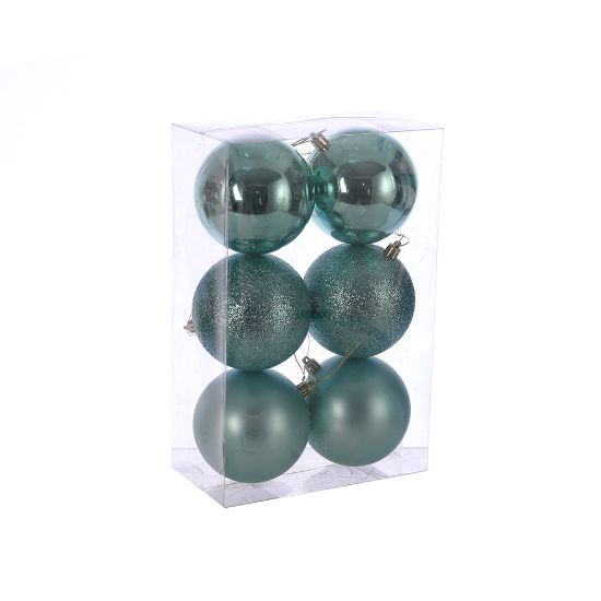 Picture of 10cm CHRISTMAS BAUBLES ASSORTED MINT GREEN X 6pcs