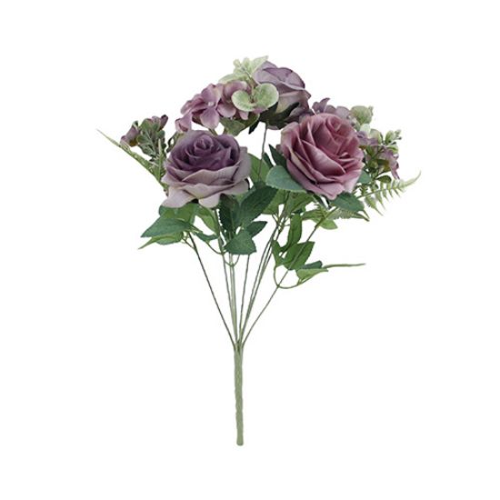 Picture of 44cm ROSE & HYDRANGEA BUSH WITH FERN PURPLE MIX