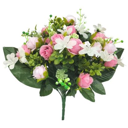 Picture of 36cm ROSEBUD & DAISY BUSH WITH WILDFLOWER PINK/IVORY