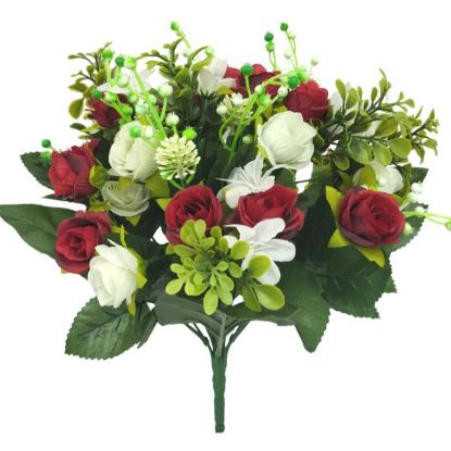 Picture of 36cm ROSEBUD & DAISY BUSH WITH WILDFLOWER RED/IVORY