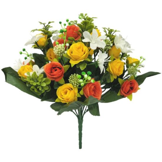 Picture of 36cm ROSEBUD & DAISY BUSH WITH WILDFLOWER ORANGE/IVORY