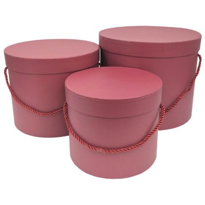 Picture of SET OF 3 ROUND FLOWER BOXES BURGUNDY