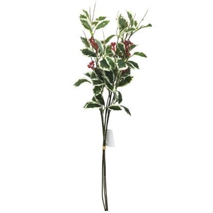Picture of 62cm BERRY & FOLIAGE BUNDLE (3 STEMS) VARIEGATED/RED