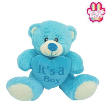 Picture of 20cm (8 INCH) SITTING BABY BEAR WITH ITS A BOY HEART BLUE