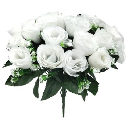 Picture of 41cm ROSEBUD BUSH (24 HEADS) WITH GYP WHITE