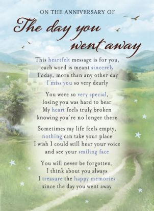 Picture of PLASTIC COATED MEMORIAL CARD X 6pcs - THE DAY YOU WENT AWAY
