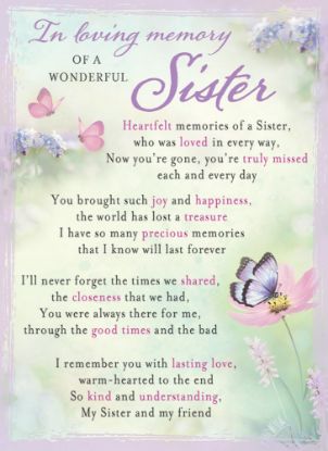 Picture of PLASTIC COATED MEMORIAL CARD X 6pcs - SISTER