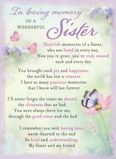 Picture of PLASTIC COATED MEMORIAL CARD X 6pcs - SISTER