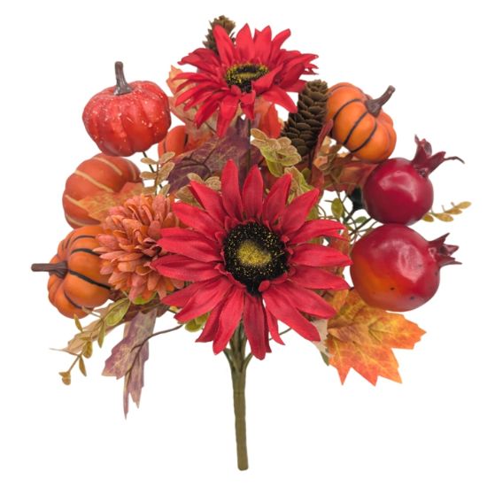 Picture of 42cm AUTUMN MIXED BUSH WITH PUMPKIN & POMEGRANATE ORANGE/RED
