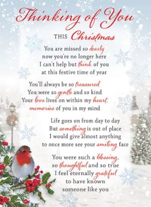 Picture of PLASTIC COATED MEMORIAL CARD X 6pcs - THINKING OF YOU THIS CHRISTMAS
