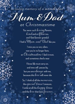 Picture of PLASTIC COATED MEMORIAL CARD X 6pcs - ILM OF A WONDERFUL MUM & DAD AT CHRISTMASTIME