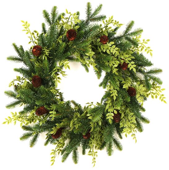 Picture of 60cm (24 INCH) SPRUCE & FOLIAGE WREATH WITH CONES GREEN/NATURAL