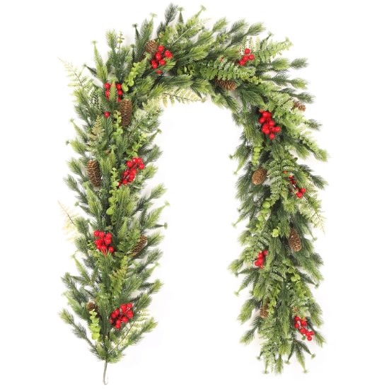 Picture of 200cm (79 INCH) SPRUCE & FOLIAGE GARLAND WITH BERRIES & CONES RED/GREEN