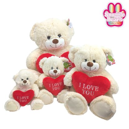 Picture of 61cm (24 INCH) SNUGGLE BEARS SITTING BEAR WITH RED I LOVE YOU EMBROIDERY HEART IVORY