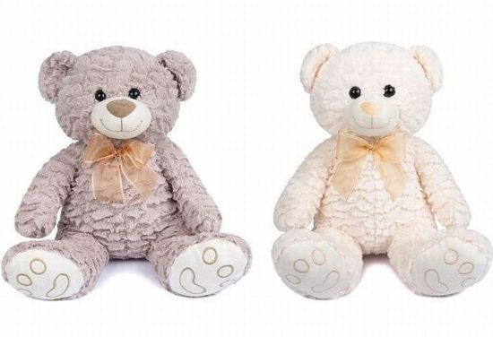 Picture of 30cm (12 INCH) SUPERSOFT TWIRL SITTING BEAR WITH RIBBON BOW ASSORTED IVORY/BROWN X 12pcs